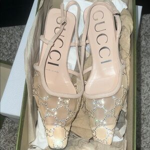 Gucci Nude Sequin Slingback Pumps